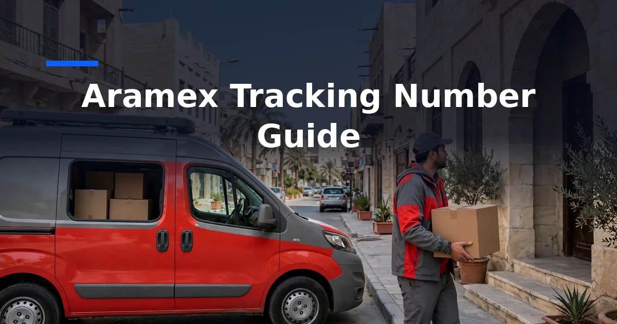 Aramex Tracking Number Guide: Format and Tracking — red and grey courier van on Middle Eastern street.